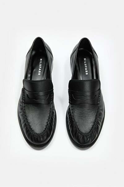 NILUFARR Elwira Black Genuine Leather Women's Loafer