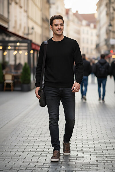 Pulltonic Erkek Bisiklet Yaka Yumuşak Kazak | %70 Kaşmir