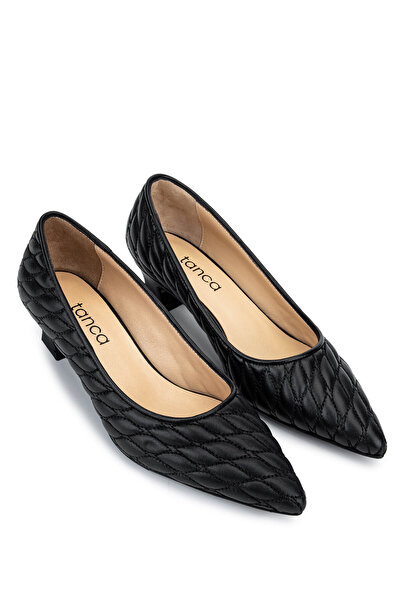 Tamer Tanca Women's Genuine Leather Black Leather Heeled Shoes