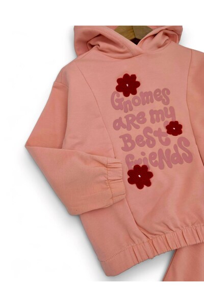 Egelite Girl Child 2-3-4-5-6 Years Old, Transitional Hooded , Compact Tracksuit Set with Floral Embroidery
