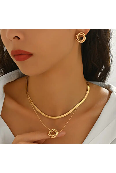 İnci Mercan Bujiteri Çok Katmanlı Halka Sarmal Kolye ve Küpe Seti - 3 Lü Set