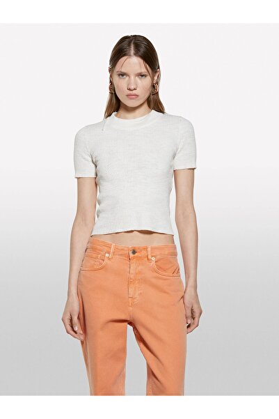 Sisley Pulover cu mânecă scurtă slim fit pentru femei, amestec de in, 325P105GM106G-SIS074