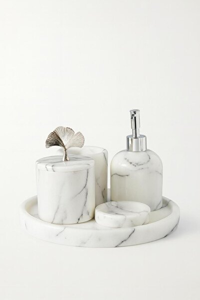Modestmar Leylak mermer GÜMÜŞ ginko objeli 5'li banyo seti