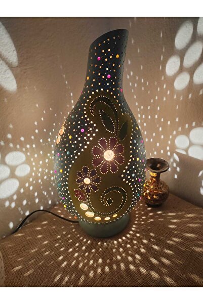 renova art El Yapımı Çiçek Desenli Su Kabağı Lamba – Doğal ve Dekoratif Aydınlatma