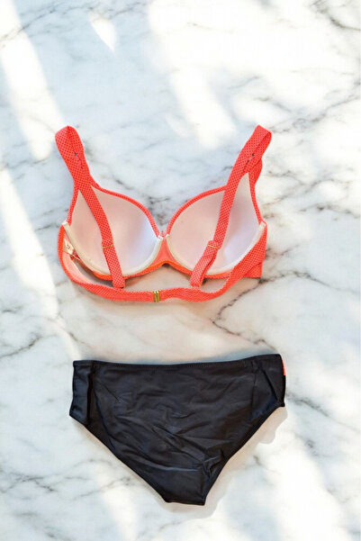 embody Costum de baie din 2 piese, slip clasic, mărime mare, portocaliu de vară, negru/portocaliu lm0037