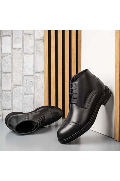 Modlet.ro Мъжки черни ботуши с връзки и цип, изработени от кожа MOD14074