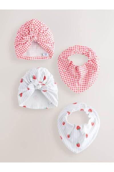 Next Baby Red and White Strawberry Patterned 2-Piece Hat Apron Set