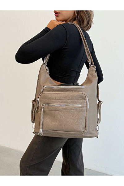 KIRASE New Stylish and Convenient Soft Leather Multi-Section Large Size Backpack and Shoulder Bag