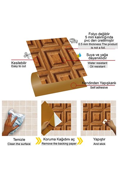 TİNK Kendinden Yapışkanlı Fayans Kare Ahşap Desenli Pvc Karo 30x30 cm (4 ADET) 0,36m²