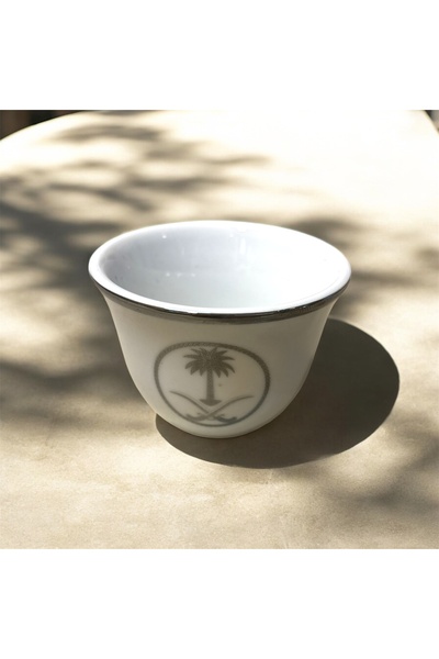 Generic طقم فناجيل قهوة سيفين ونخلة فضي برسلان ثقيل حجم وسط