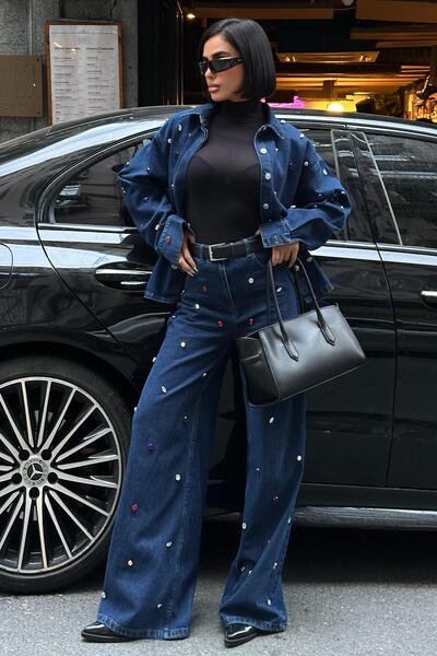 Lijuri Джинсовий комплект з каменем – Oversize куртка 10278-08