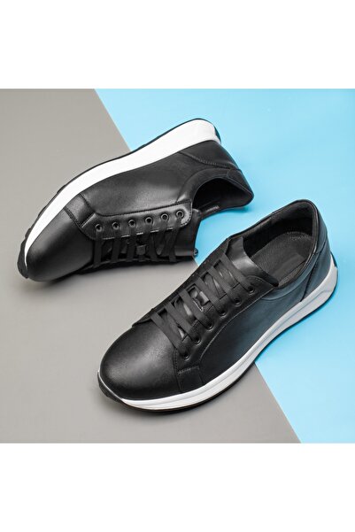 BMoD Pantofi casual bărbătești din piele neagră cu talpă albă MOD11916