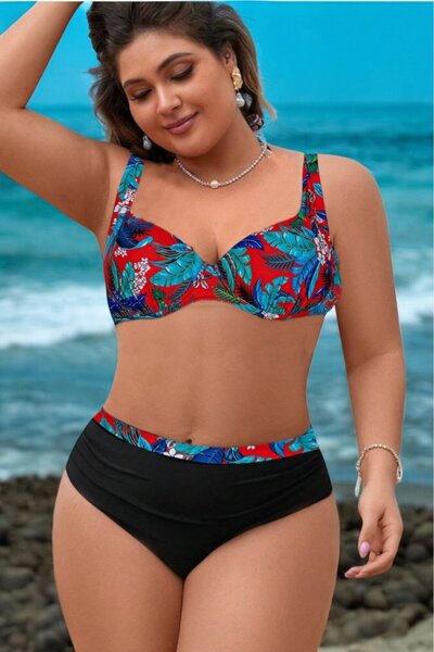 embody Plus size swimsuit, 2 pieces, lady, red summer black/red lm0037