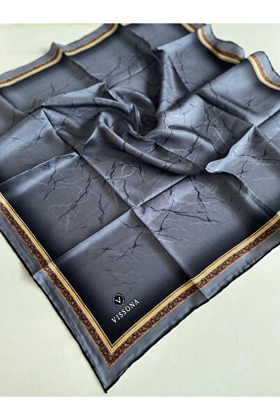 Vissona Tivil Silk Scarf 60307 - 9 - 0028 Dark Gray Ethnic Pattern