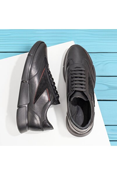 BMoD Pantofi sport casual bărbătești din piele neagră cu talpă joasă MOD12135