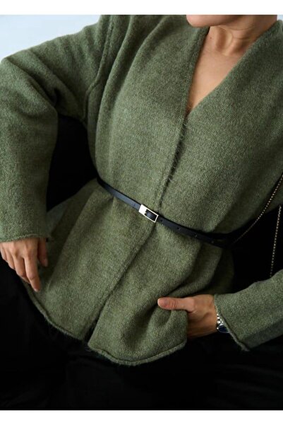 Haticepalas Double-Breasted Collared Belted Cardigan