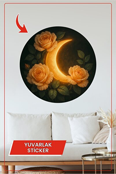 KOSS Dijital Autocolant rotund cu design Golden Moon Rose Decal decorativ pen...