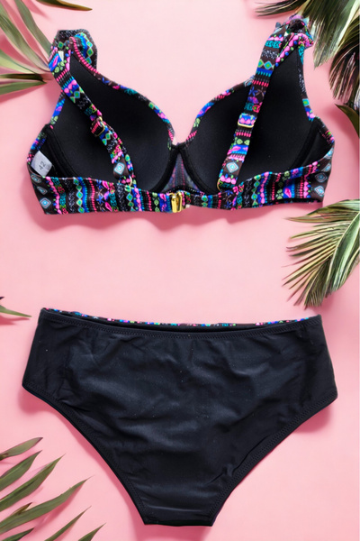 embody 2-piece swimsuit, classic bikini bottom, large size, multicoloured