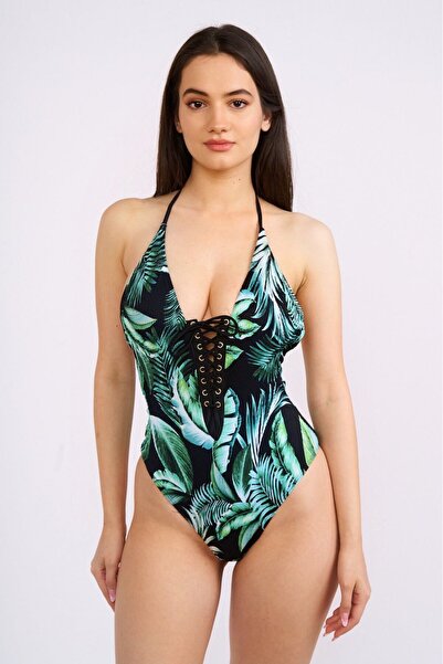 embody Costum de baie dintr-o singură piesă pentru femei, imprimeu tropical, ...