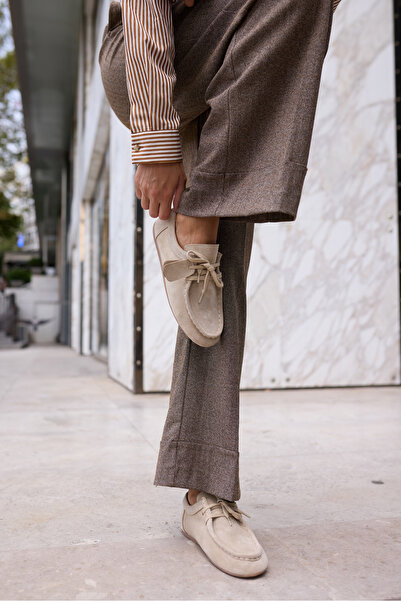 ANGELİNA JONES POET KADİN BEJ GERCEK SUET LOAFER AYAKKABİ