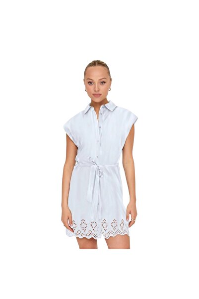 ONLY Onllou Life Emb S/S Shirt Dress Ptm White