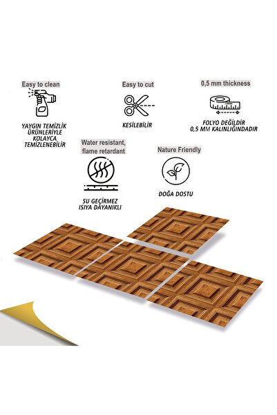 TİNK Kendinden Yapışkanlı Fayans Kare Ahşap Desenli Pvc Karo 30x30 cm (4 ADET) 0,36m²
