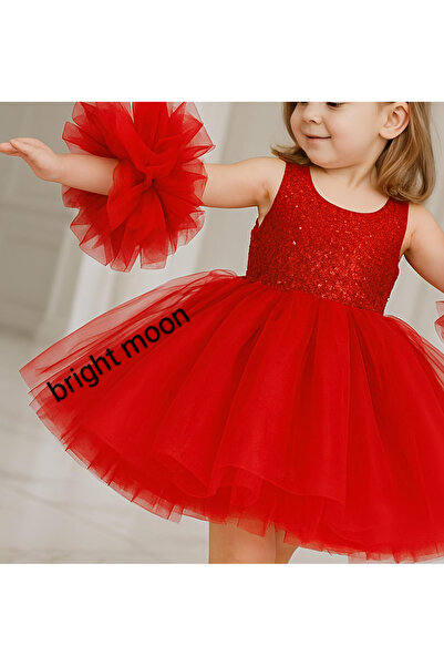 bright moon Girl's Sequin Tutu Dress with Pom-Pom Sleeve Details