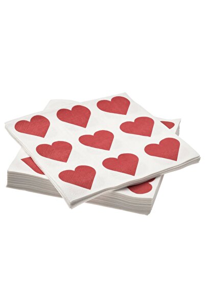 IKEA VINTERFINT Paper napkin, heart white/red, 33 x 33 cm