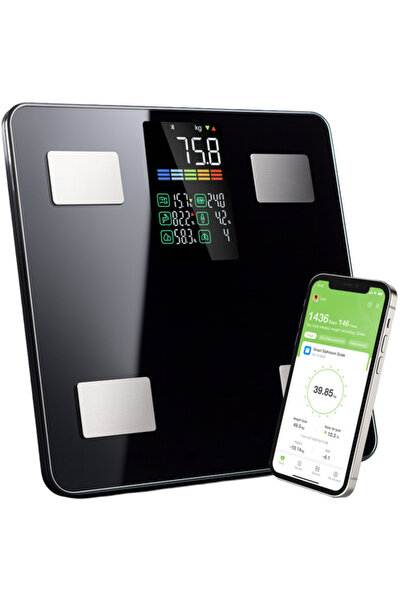 zola Smart analytical body scale, 8 indicators, LCD screen, Feelfit application, 226 kg, 30x30x3 cm, black