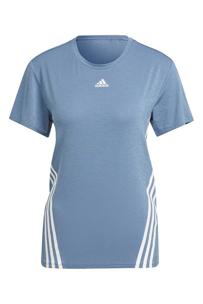 adidas Tricou fitness AEROREADY pentru femei, guler rotund, alb/albastru, mărimea S