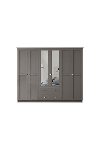 Storish Smart 6 Kapaklı 2 Çekmeceli Antrasit Aynalı Gardırop