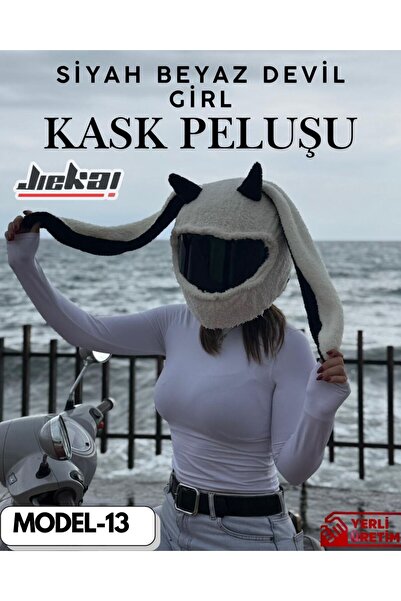 JİEKAİ MODEL-13 KASK PELUŞU-KILIFI TEK EBAT SİYAH BEYAZ DEVİL GİRL