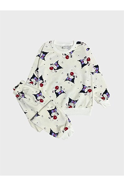 ALİŞ KİDS Girl's Cotton White Kuromi Patterned Long Sleeve Transitional Pajama Set