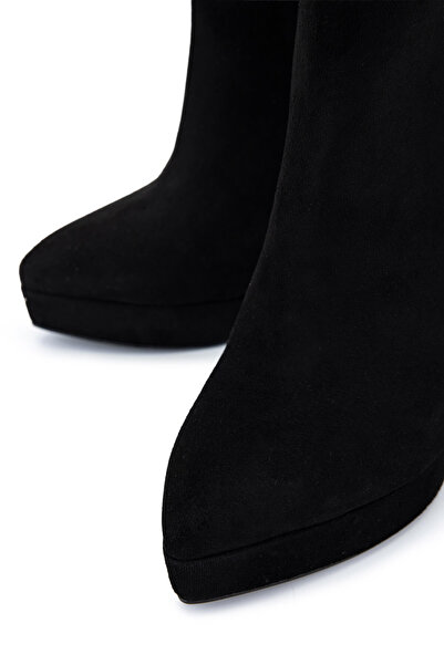 Tamer Tanca Kadın Suni Deri Siyah Süet Topuklu Bot