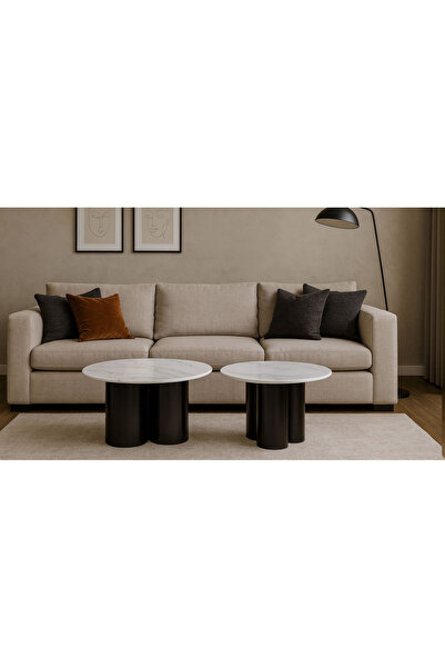 DEC49 1+1 White Round Design Serving Table Set