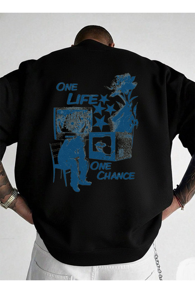 LORVEX Swea tricou Oversize Unisex cu guler rotund, imprimeu ONE LIFE