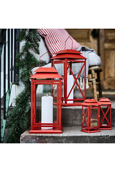 IKEA VINTERFINT Lantern for tealight, in/outdoor, bright red, 22 cm