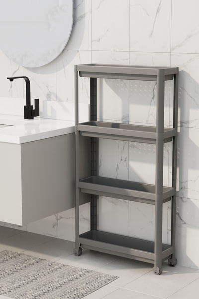 hemlife وحدة رفوف حمام بـ 4 طبقات بعجلات - منظم حديث التصميم لحفظ الشامبو وحامل المناشف وخزانة