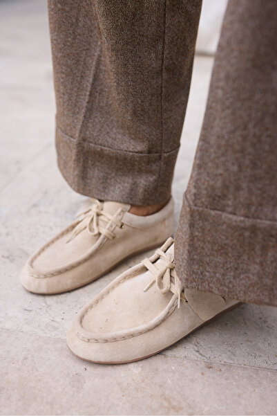 ANGELİNA JONES Poet Women's Beige Real Suede Loafer Shoes
