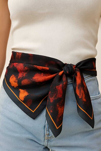 Netodak وشاح أسود وأحمر لموسم الخريف والشتاء، وشاح بنمط أوراق الشجر غير قابل ...