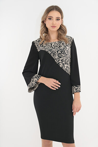 Vanessa Line RO Rochie eleganta neagra cu insertii din brocart ivory