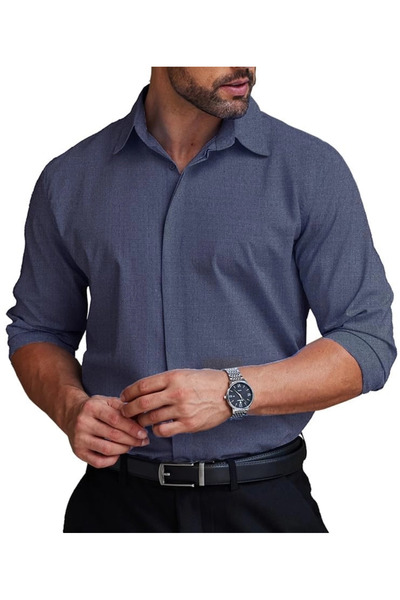 OEM Ανδρικό casual μακρυμάνικο πουκάμισο, κρυφά κουμπιά, S