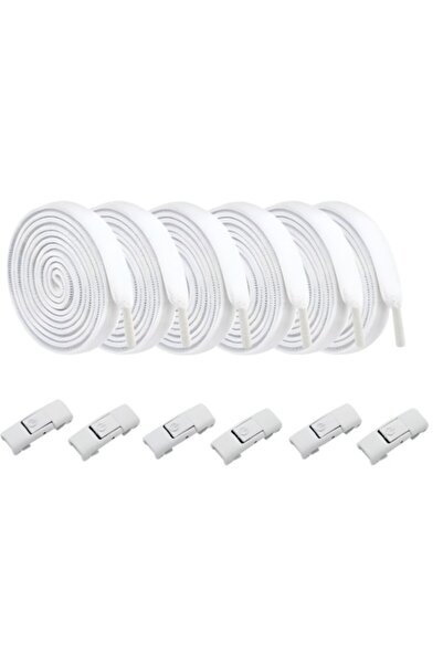 AdyMel white elastic shoelaces with buckles, set of 3 pairs, No Touch fastening