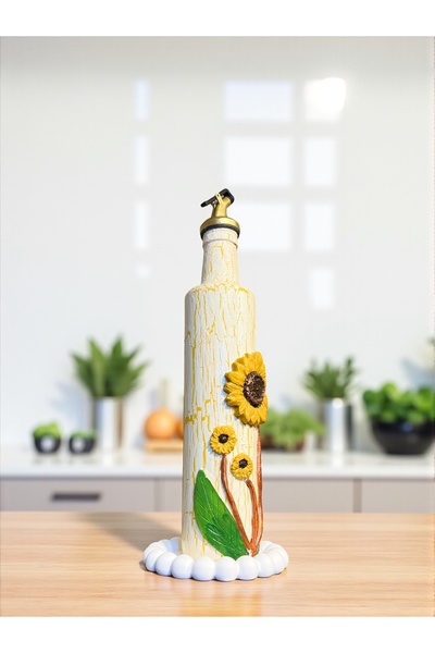 Mes Reves 500 ml Handmade Sunflower Patterned Glass Oil Pot – Cracked Texture, Embossed Clay Applied