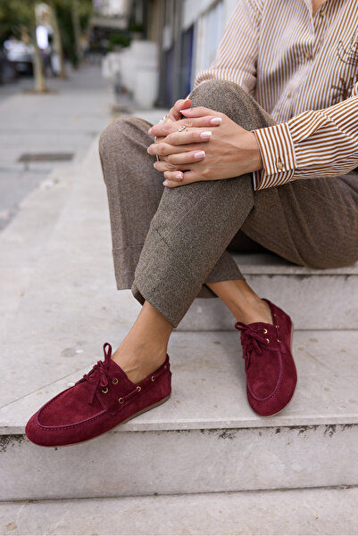 ANGELİNA JONES CLARO KADIN BORDO GERCEK SUET LOAFER AYAKKABİ