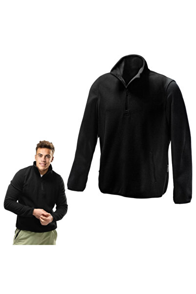 OEM Men's fleece sweatshirt, long sleeve, zip at the neck, stand-up collar, black S