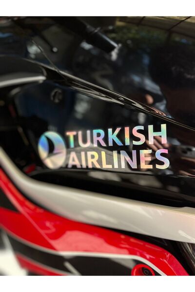 Mavera Stickers Turkish Airlines (Thy) Hologram Stickers 18X6Cm for Motorcycle-Helmet-Car