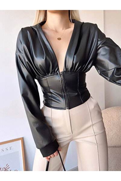 Combin Jachetă cu glugă cu jumătate de fermoar neagră h24116