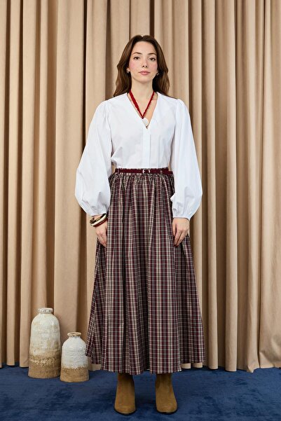 Soul Kadın Ekose Etek - 32418ETK - Bordo