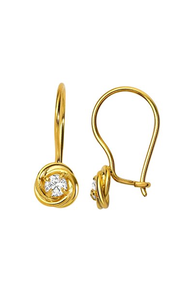 jelux silver 925 Ayar Gümüş Gül Zirkon Taşlı Mengeçli Çocuk Gold Küpe